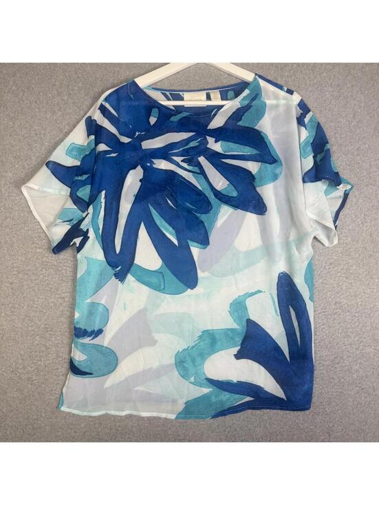 Tops - Chico's Women's Size 0 Blue Print Short Sleeve Blouse Top Polyester